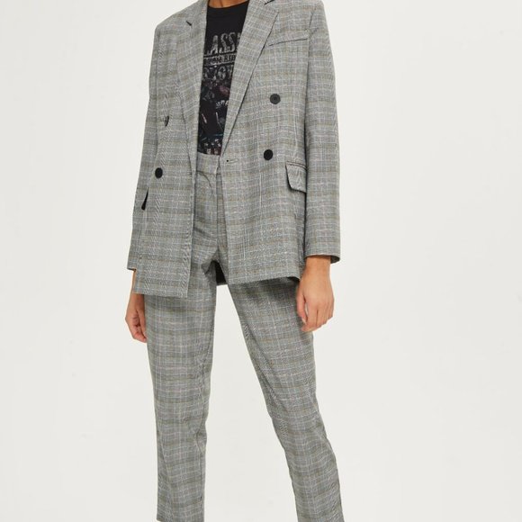 Topshop PETITE Checked Tapered Trousers, Size US 4 - Picture 1 of 6